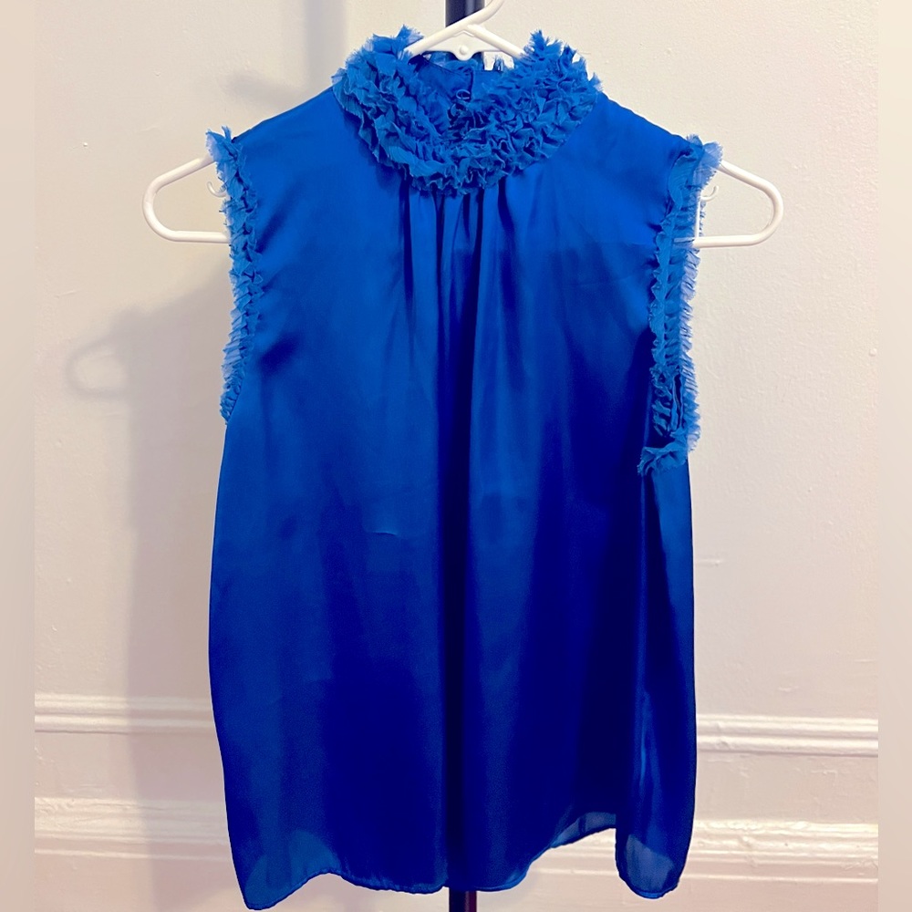 Zara royal blue sleeveless top with ruffle detailing sz XS